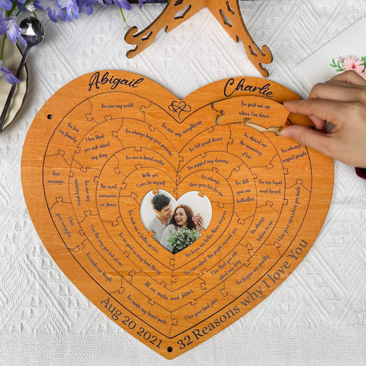 Personalized Reasons Why I Love You, Wooden Puzzle Anniversary Gift for Boyfriend Girlfriend, Birthday Gift for Her Him, Valentines Day Gift