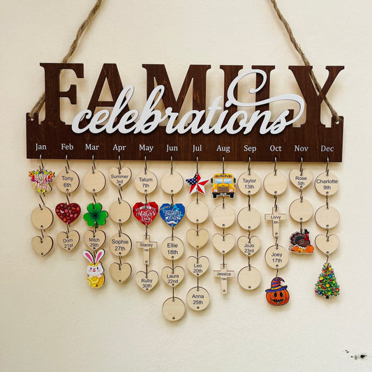 Personalized Family Birthday Calendar Board with Holiday Tags