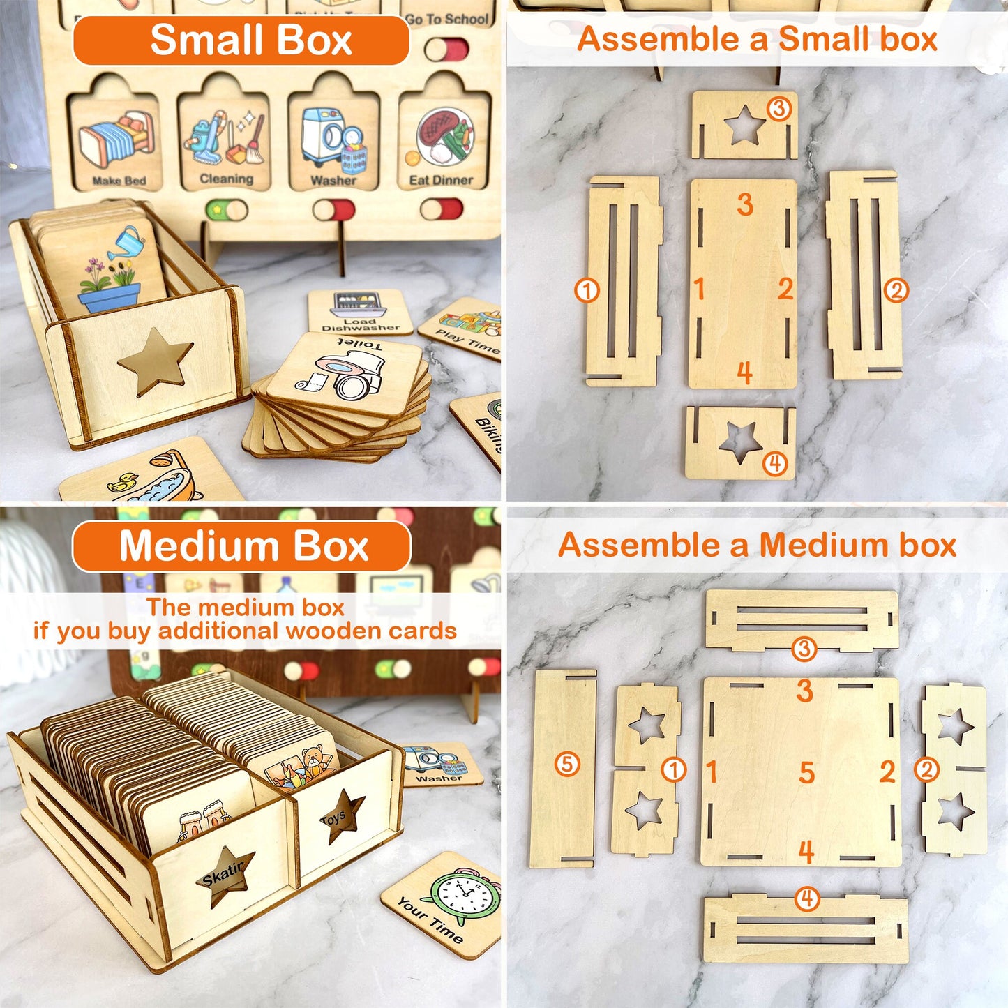 Kids Daily Routine Chart: Wooden Responsibility Board with Cards