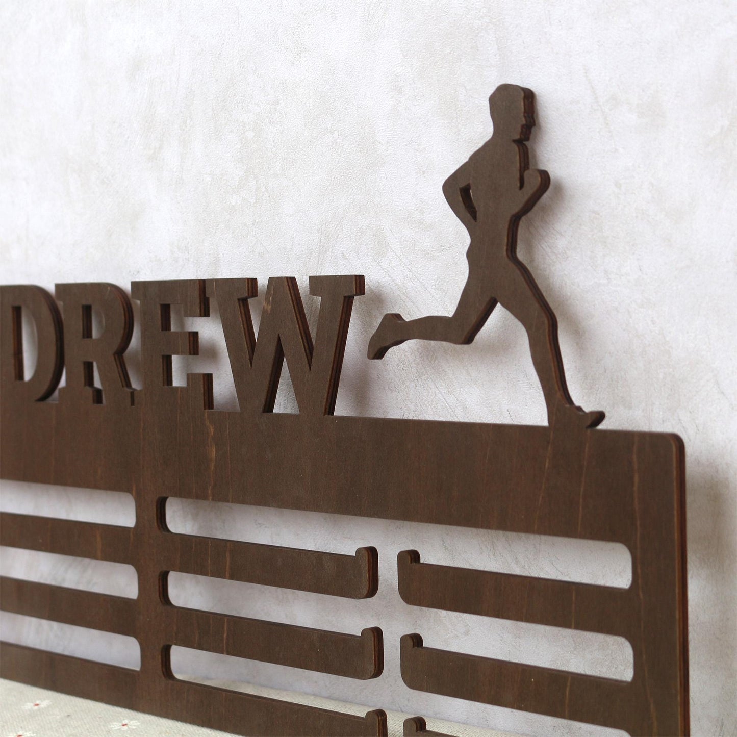 Personalized Wooden Medal Display Hanger: Custom Name & Sport