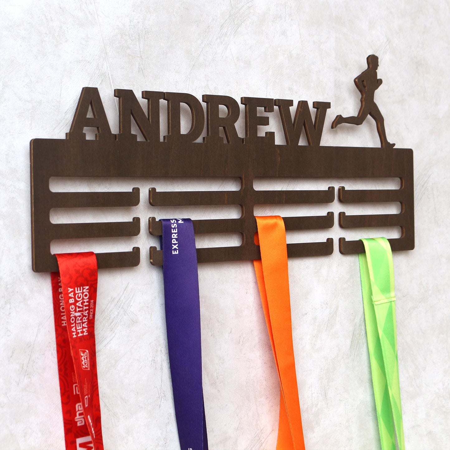 Personalized Wooden Medal Display Hanger: Custom Name & Sport