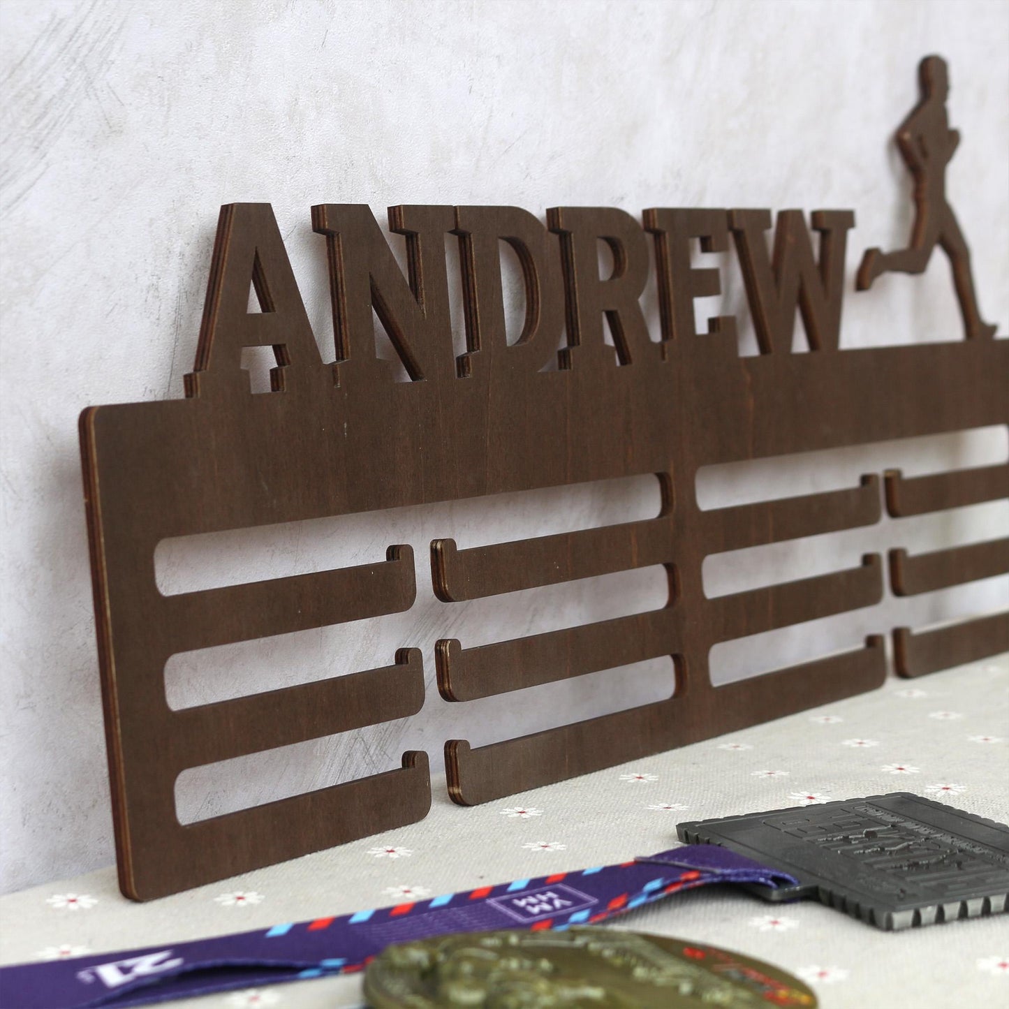 Personalized Wooden Medal Display Hanger: Custom Name & Sport