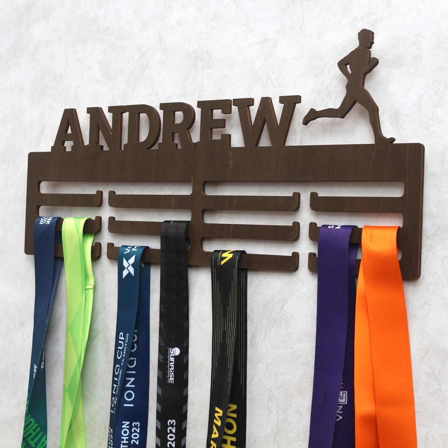 Personalized Wooden Medal Display Hanger: Custom Name & Sport