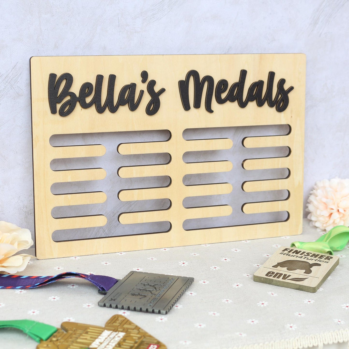 Personalized Wooden Medal Holder: Custom Sport & Name Sign
