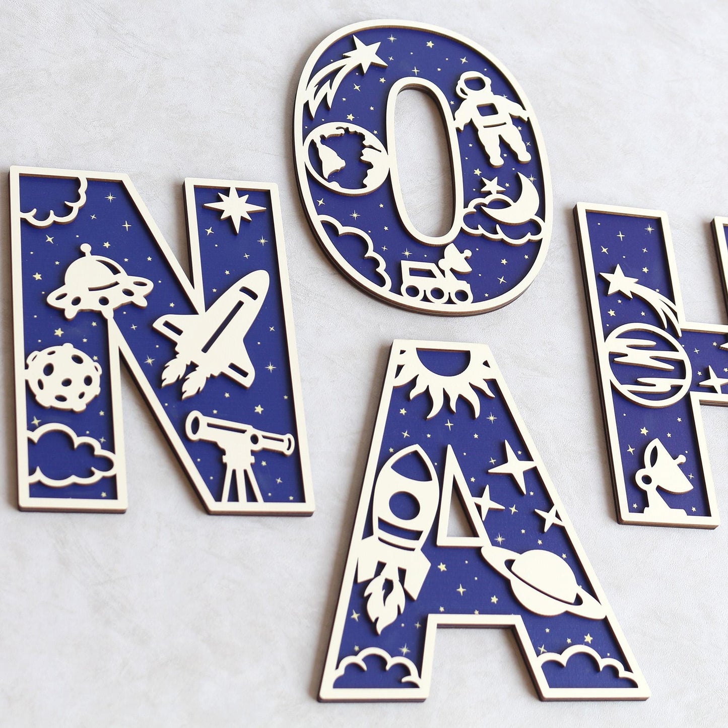 Personalized Space Letter: 3D Wooden Name Sign, Nursery Decor