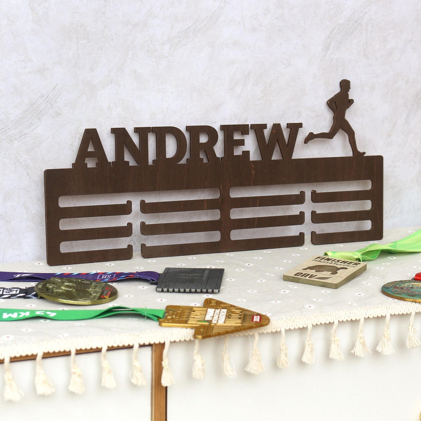 Personalized Wooden Medal Display Hanger: Custom Name & Sport