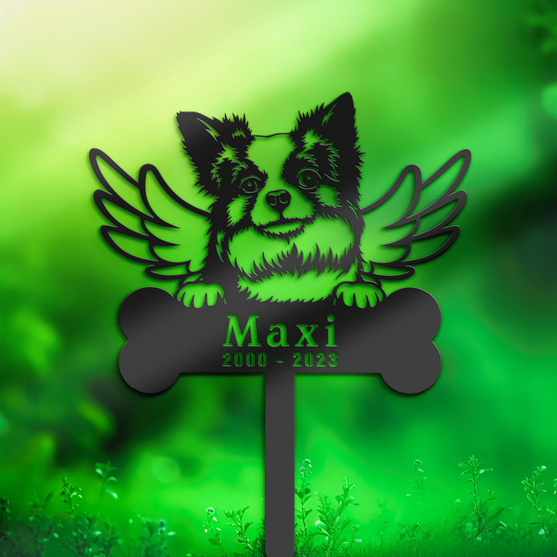 Personalized Long haired chihuahua Dog Memorial Stake, Metal Stake, Sympathy Sign, Pet Grave Marker, Remembrance Stake