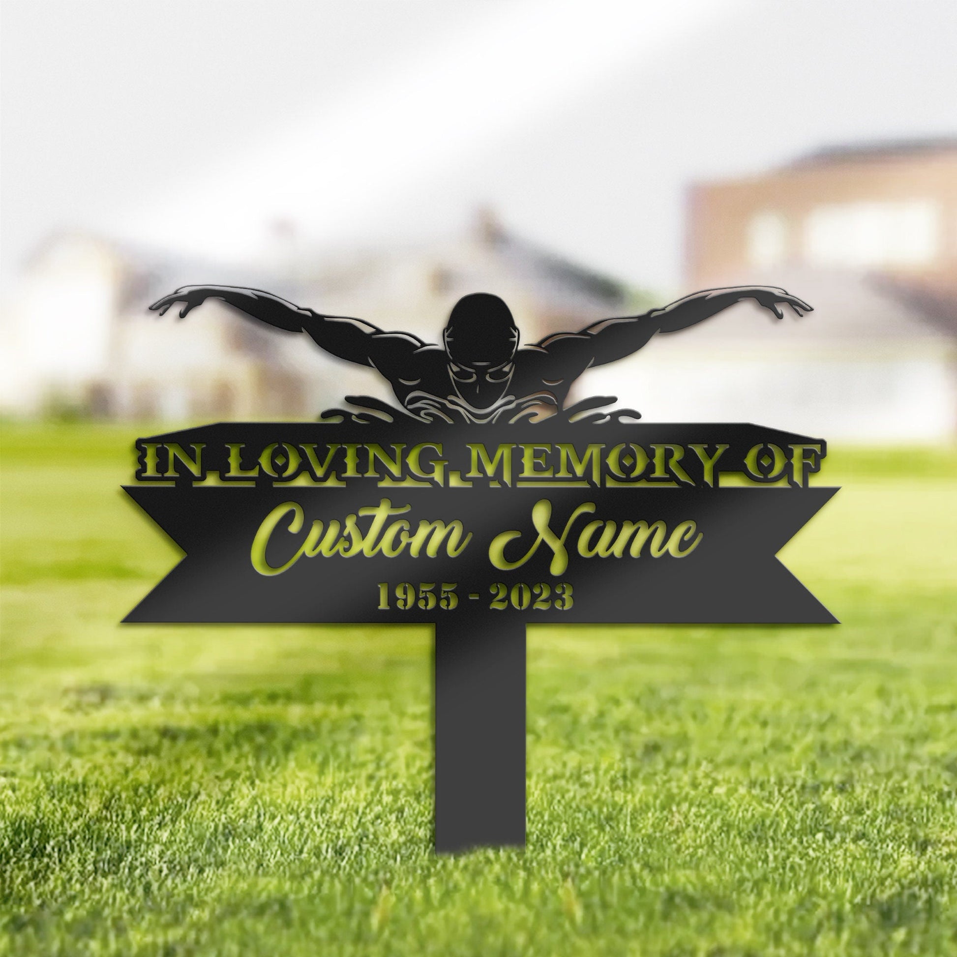 Personalized Swimmer Memorial Stake, Metal Stake, Sympathy Sign, Grave Marker, Remembrance Stake