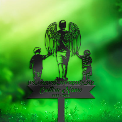 Personalized Angel father and sons Memorial Stake, Metal Stake, Sympathy Sign, Grave Marker, Remembrance Stake