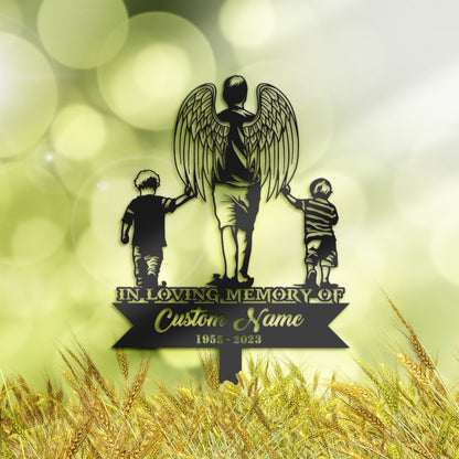 Personalized Angel father and sons Memorial Stake, Metal Stake, Sympathy Sign, Grave Marker, Remembrance Stake