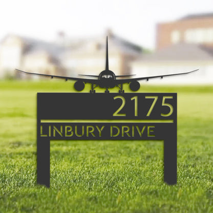 Personalized Airplane Aircraft pilot Metal Address Sign House Number, Hanging Address Plaque Yard Sign, Outdoor Sign Garden Stake