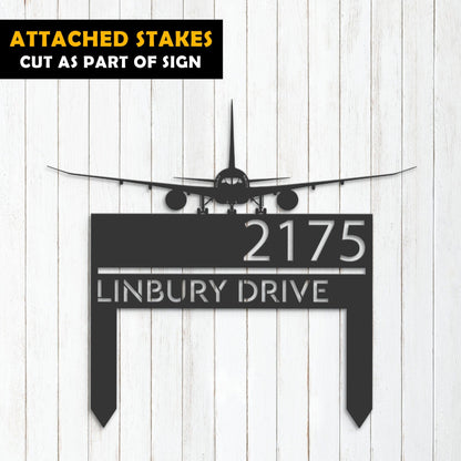 Personalized Airplane Aircraft pilot Metal Address Sign House Number, Hanging Address Plaque Yard Sign, Outdoor Sign Garden Stake