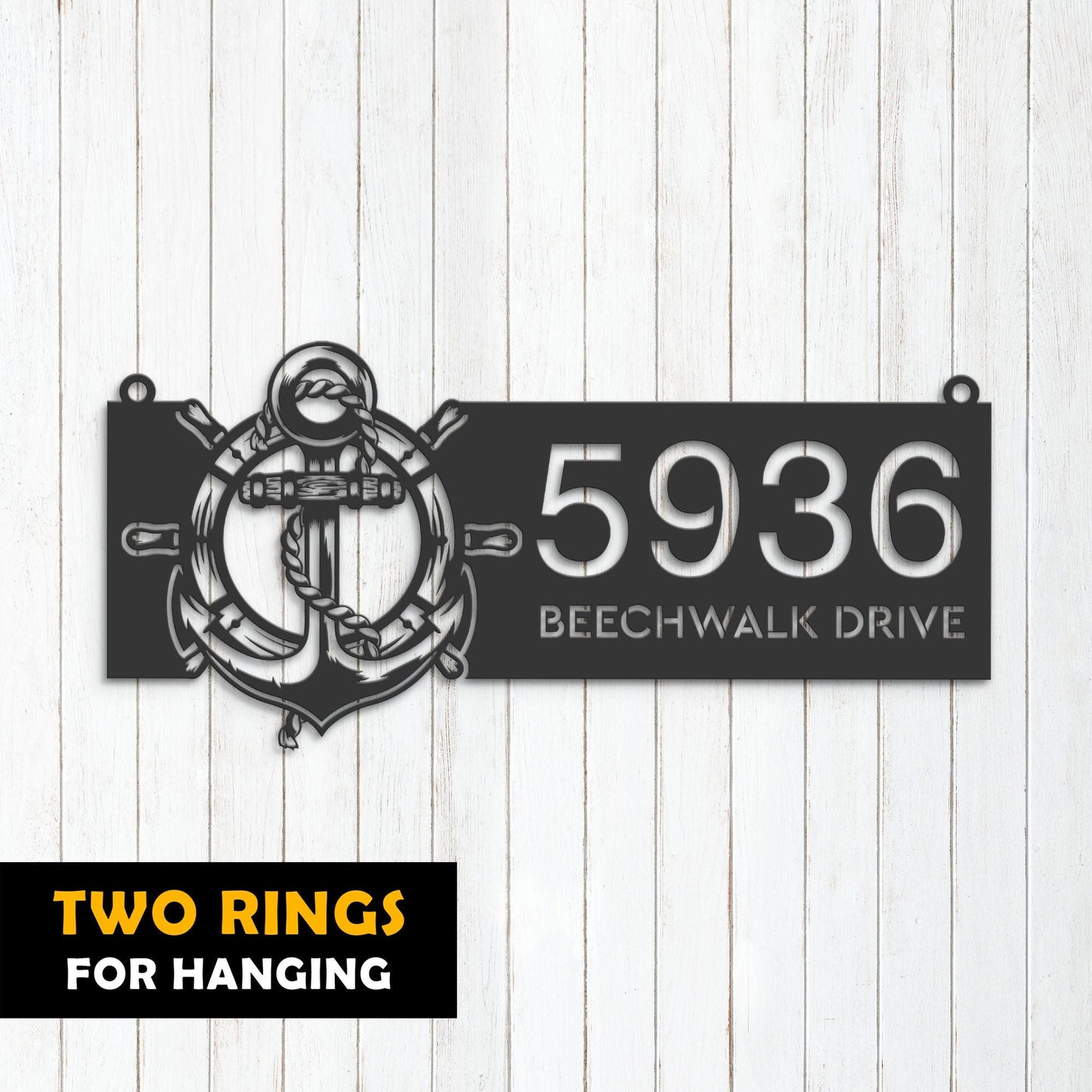 Personalized Anchor and ship rope with ship wheel Metal Address Sign House number Hanging Address Plaque Yard Sign Outdoor Sign Garden Stake