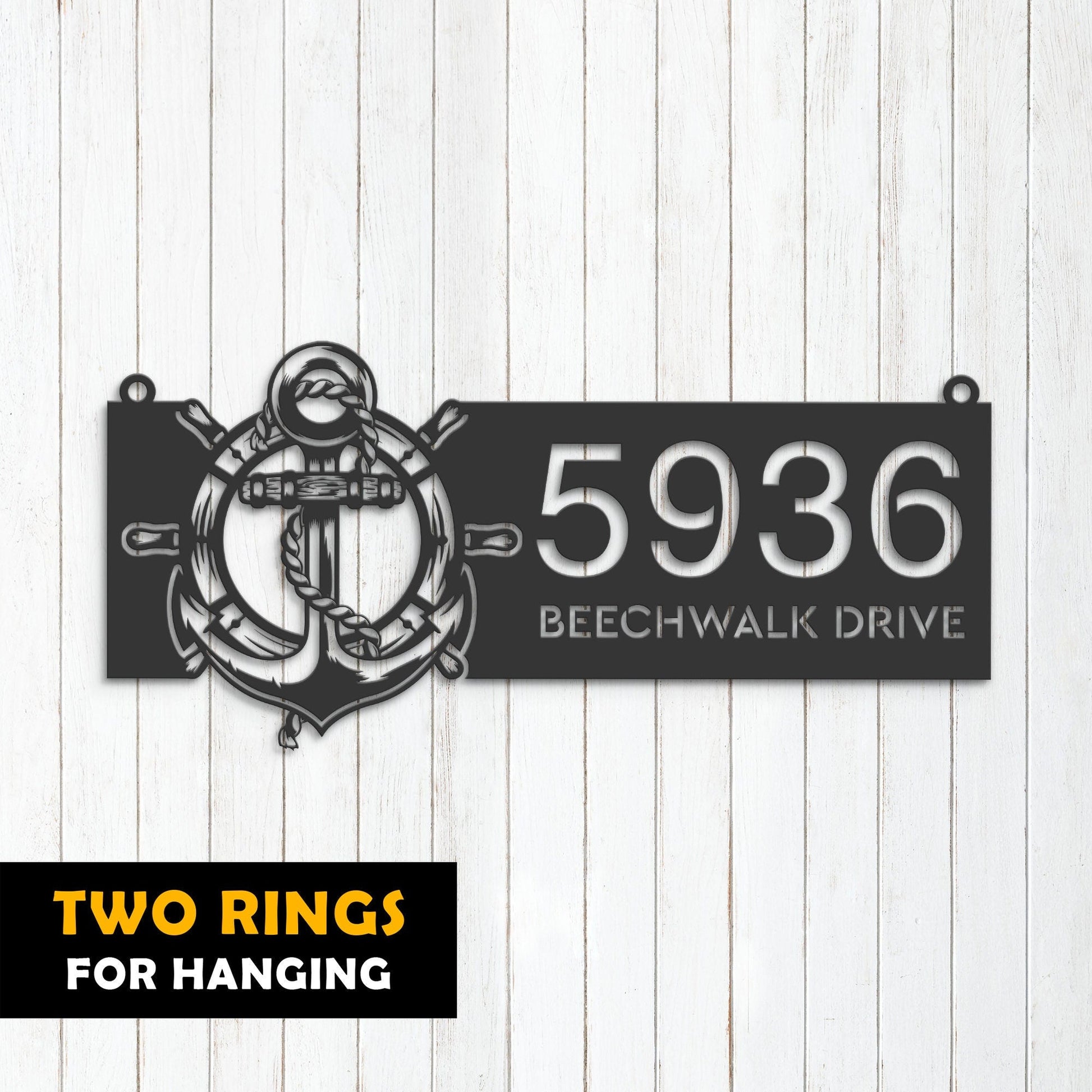 Personalized Anchor and ship rope with ship wheel Metal Address Sign House number Hanging Address Plaque Yard Sign Outdoor Sign Garden Stake