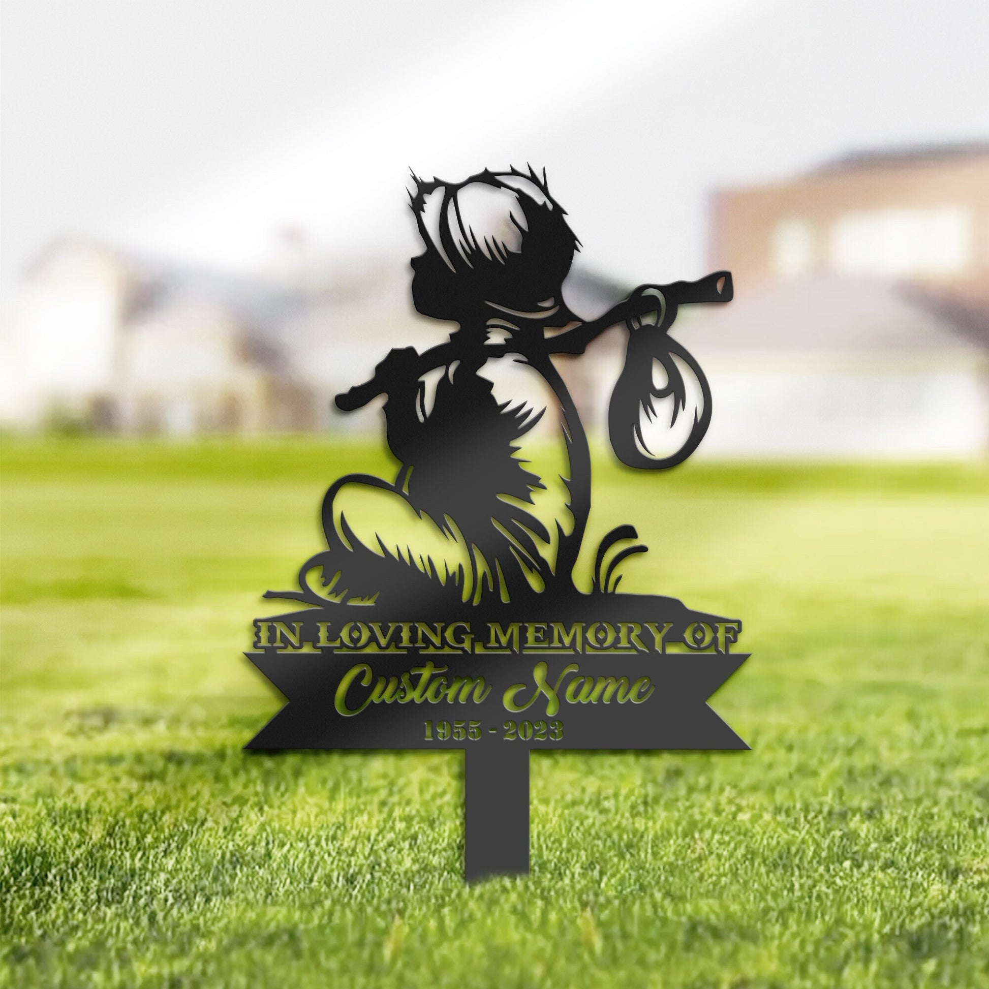 Personalized Child sitting Memorial Stake, Metal Stake, Sympathy Sign, Grave Marker, Remembrance Stake