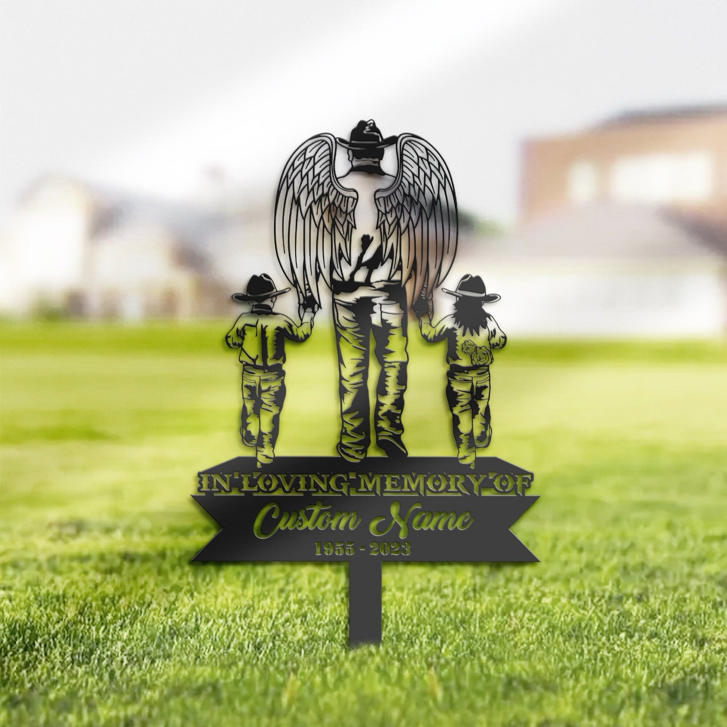 Personalized Angel father cowboy son and daughter Memorial Stake, Metal Stake, Sympathy Sign, Grave Marker, Remembrance Stake