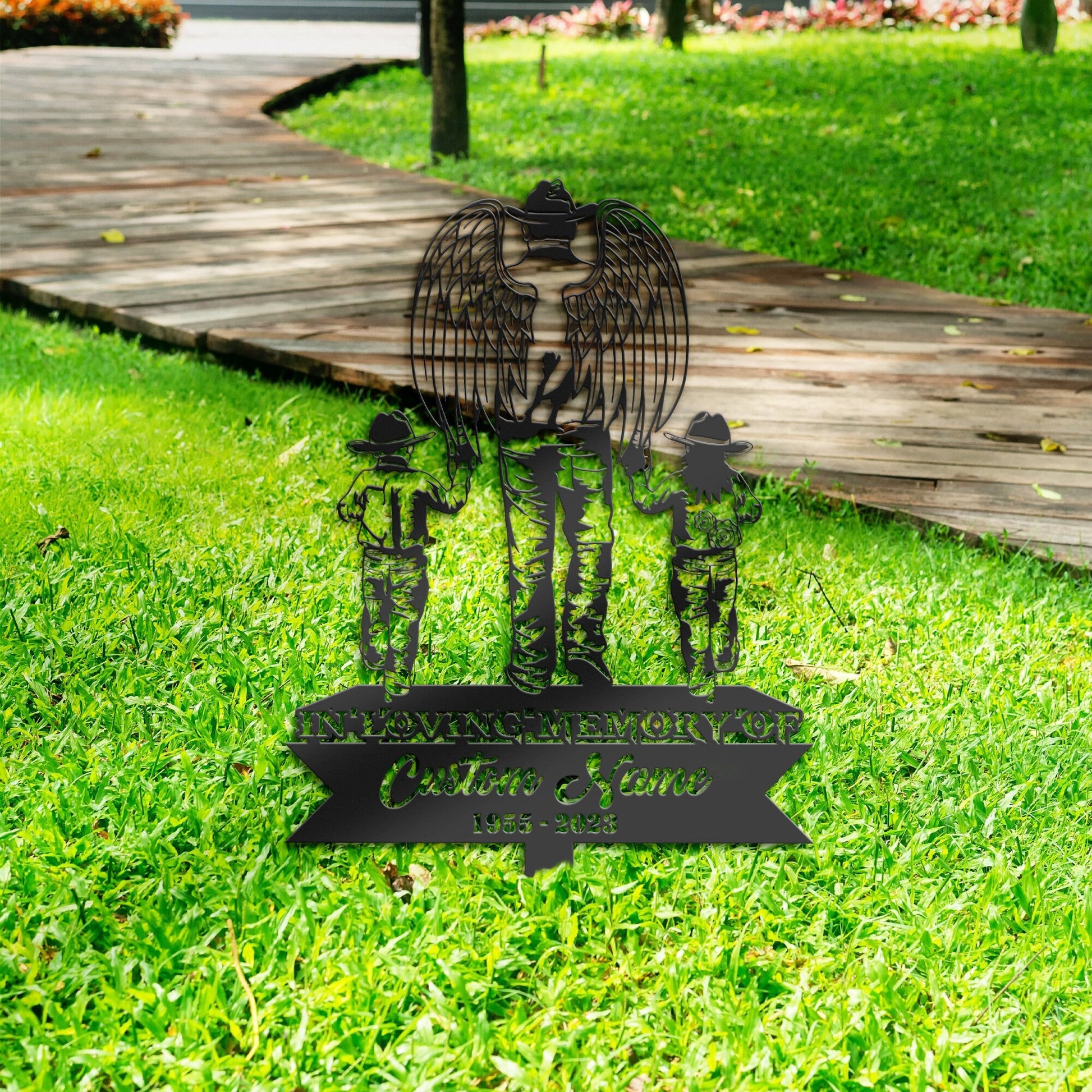 Personalized Angel father cowboy son and daughter Memorial Stake, Metal Stake, Sympathy Sign, Grave Marker, Remembrance Stake