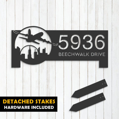 Personalized Airplane plane pilot Metal Address Sign House number Hanging Address Plaque Yard Sign Outdoor Sign Garden Stake