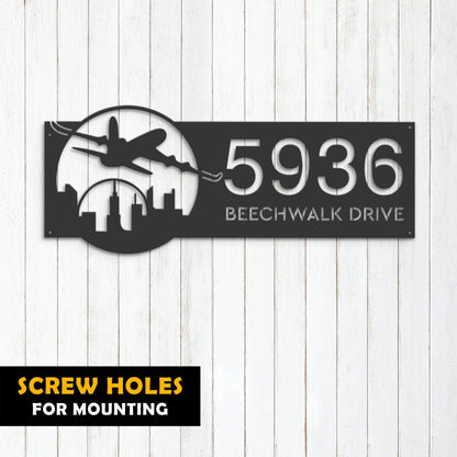 Personalized Airplane plane pilot Metal Address Sign House number Hanging Address Plaque Yard Sign Outdoor Sign Garden Stake