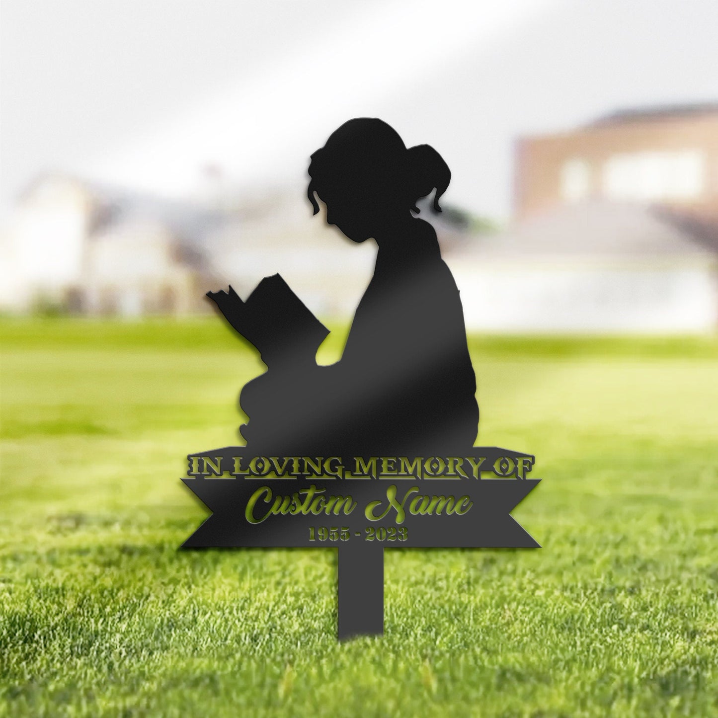 Personalized Book lover girl Memorial Stake, Metal Stake, Sympathy Sign, Grave Marker, Remembrance Stake