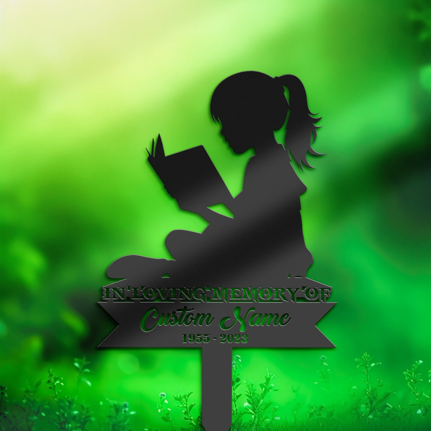 Personalized Book lover girl Memorial Stake, Metal Stake, Sympathy Sign, Grave Marker, Remembrance Stake