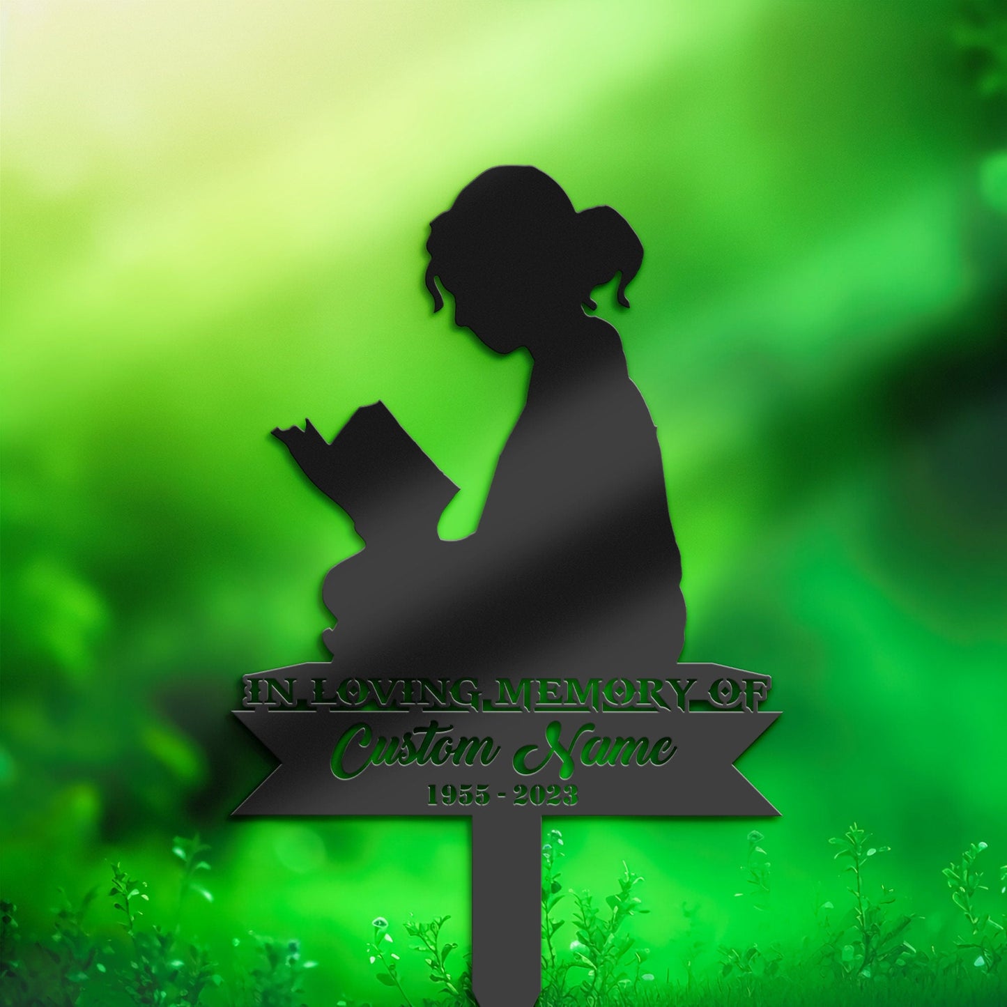 Personalized Book lover girl Memorial Stake, Metal Stake, Sympathy Sign, Grave Marker, Remembrance Stake