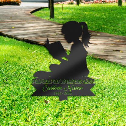 Personalized Book lover girl Memorial Stake, Metal Stake, Sympathy Sign, Grave Marker, Remembrance Stake