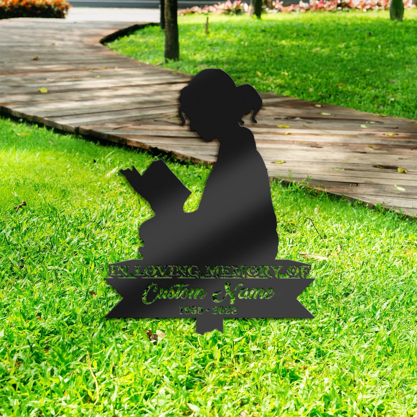 Personalized Book lover girl Memorial Stake, Metal Stake, Sympathy Sign, Grave Marker, Remembrance Stake