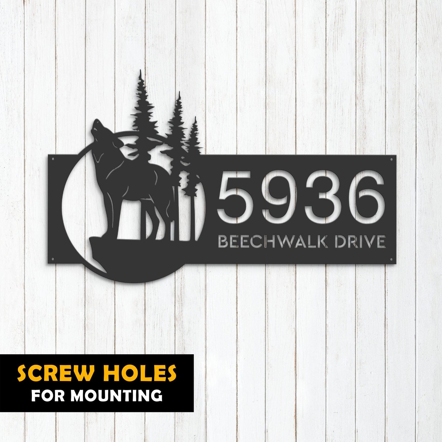 Personalized Wolf wild life mountain forest Metal Address Sign House Number, Hanging Address Plaque | Yard Sign, Outdoor Sign | Garden Stake