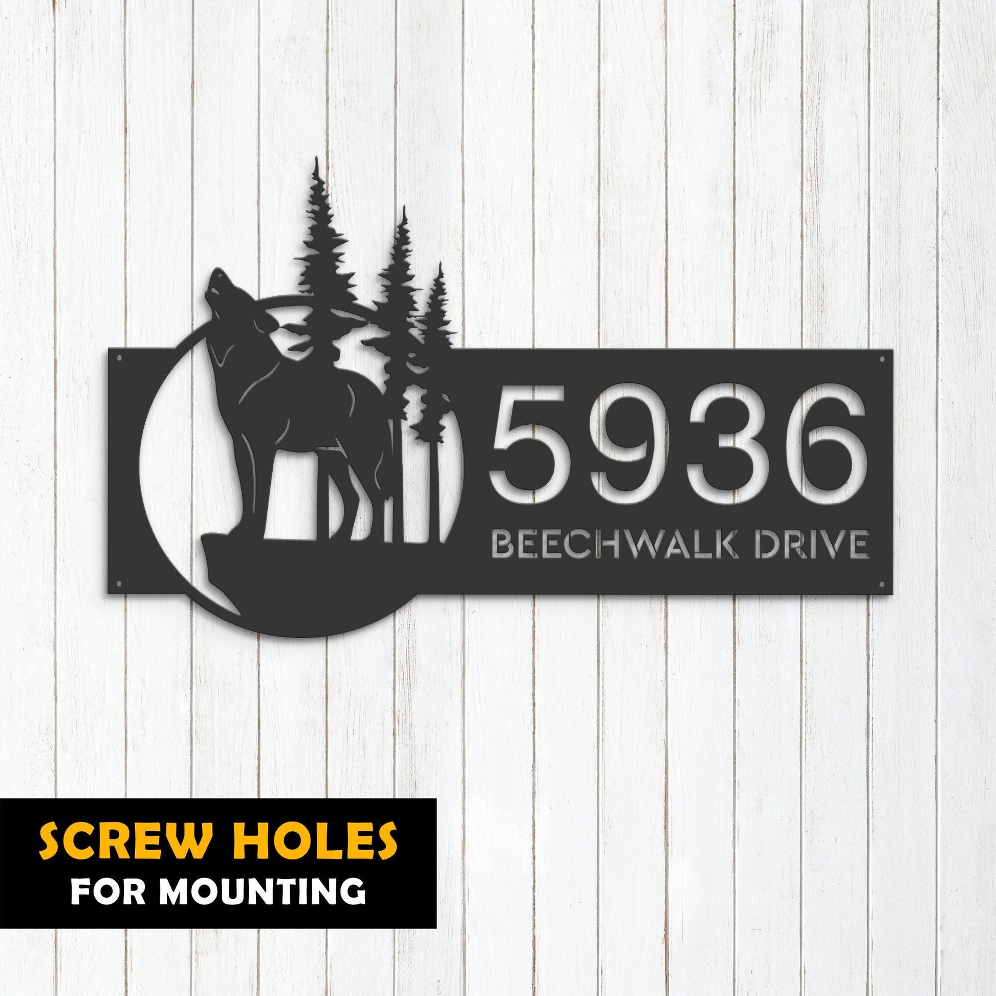 Personalized Wolf wild life mountain forest Metal Address Sign House Number, Hanging Address Plaque | Yard Sign, Outdoor Sign | Garden Stake