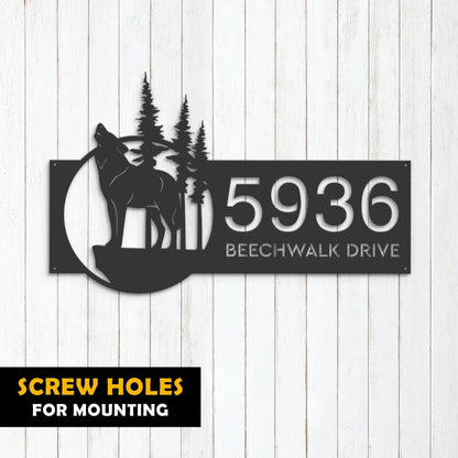 Personalized Wolf wild life mountain forest Metal Address Sign House Number, Hanging Address Plaque | Yard Sign, Outdoor Sign | Garden Stake