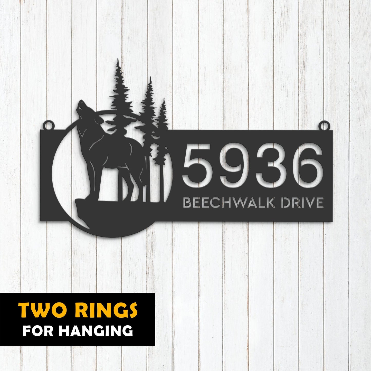 Personalized Wolf wild life mountain forest Metal Address Sign House Number, Hanging Address Plaque | Yard Sign, Outdoor Sign | Garden Stake