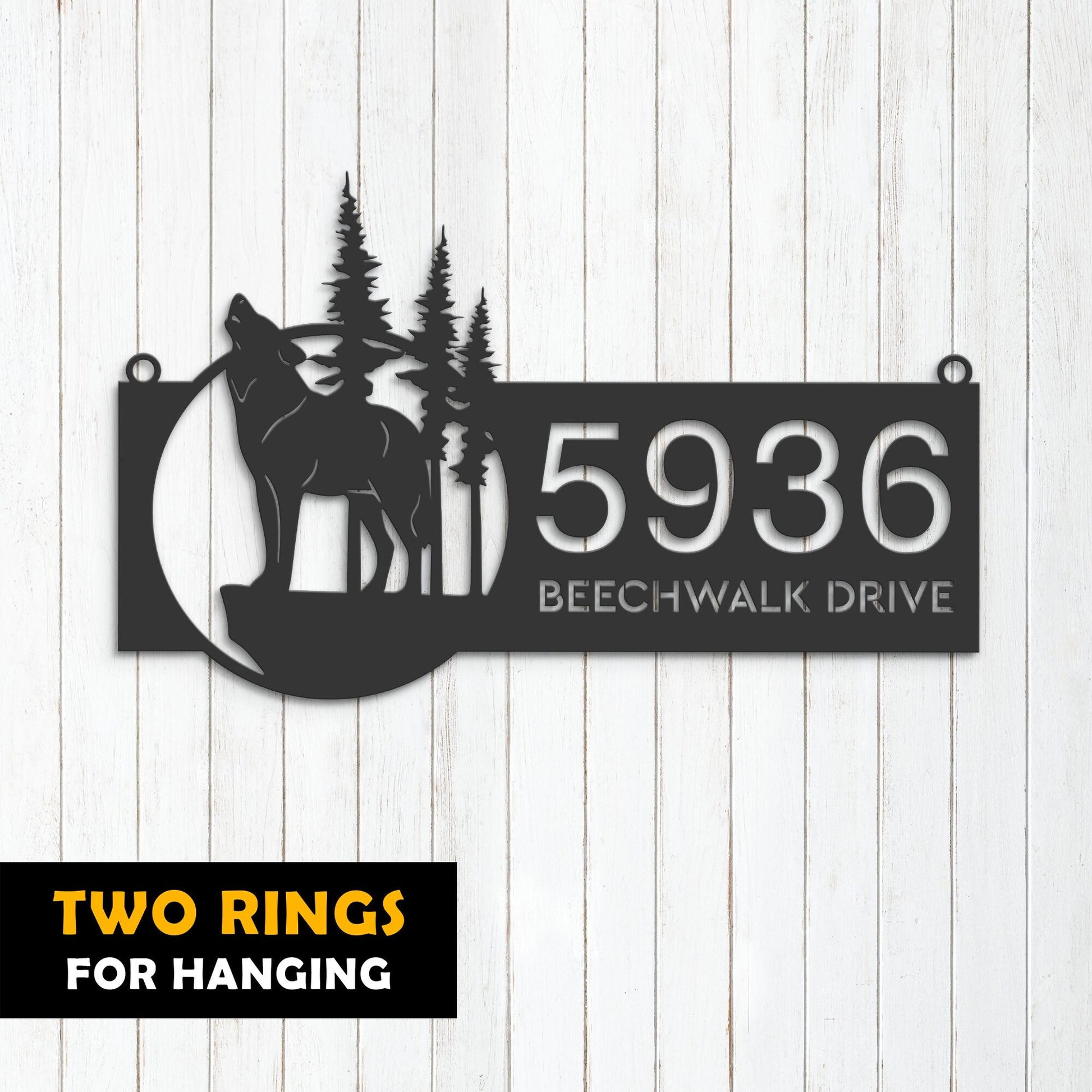 Personalized Wolf wild life mountain forest Metal Address Sign House Number, Hanging Address Plaque | Yard Sign, Outdoor Sign | Garden Stake