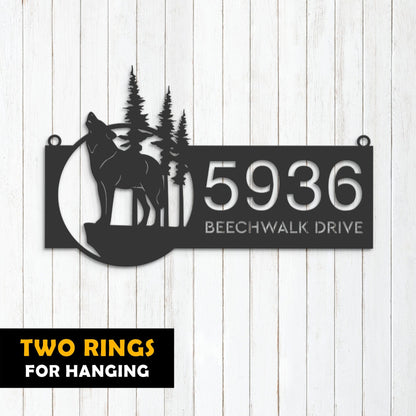 Personalized Wolf wild life mountain forest Metal Address Sign House Number, Hanging Address Plaque | Yard Sign, Outdoor Sign | Garden Stake