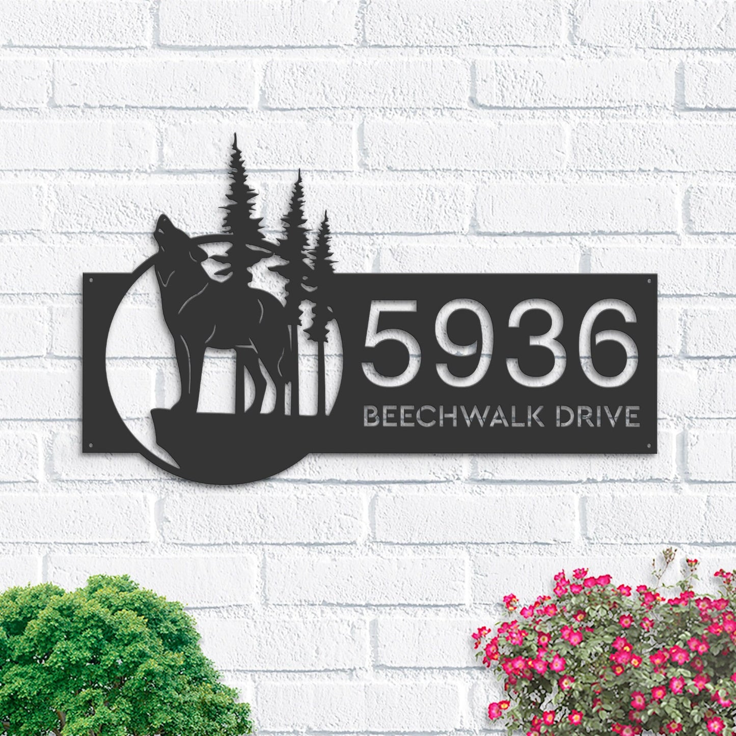 Personalized Wolf wild life mountain forest Metal Address Sign House Number, Hanging Address Plaque | Yard Sign, Outdoor Sign | Garden Stake