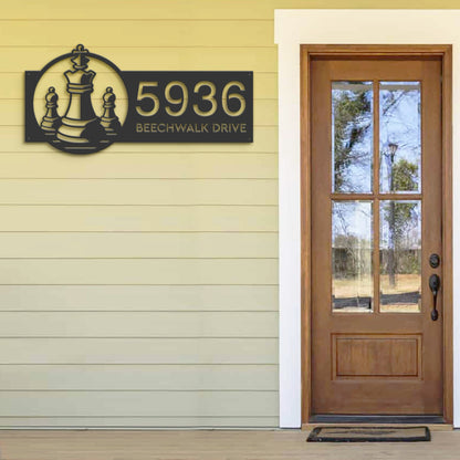 Personalized Chess board chess player Metal Address Sign Custom House number Hanging Address Plaque Yard Sign, Outdoor Garden Stake