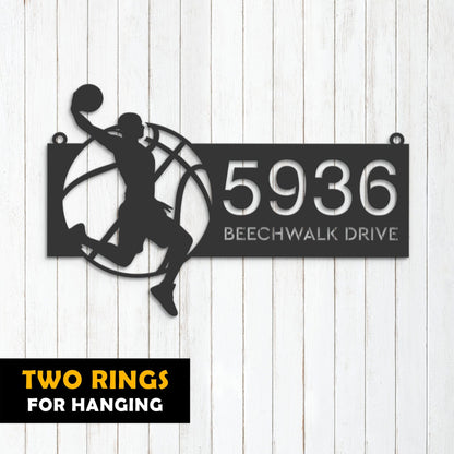Personalized Basketball player Sport Metal Address Sign House number Hanging Address Plaque Yard Sign, Outdoor Sign Garden Stake