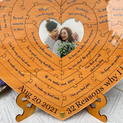Personalized Reasons Why I Love You, Wooden Puzzle Anniversary Gift for Boyfriend Girlfriend, Birthday Gift for Her Him, Valentines Day Gift