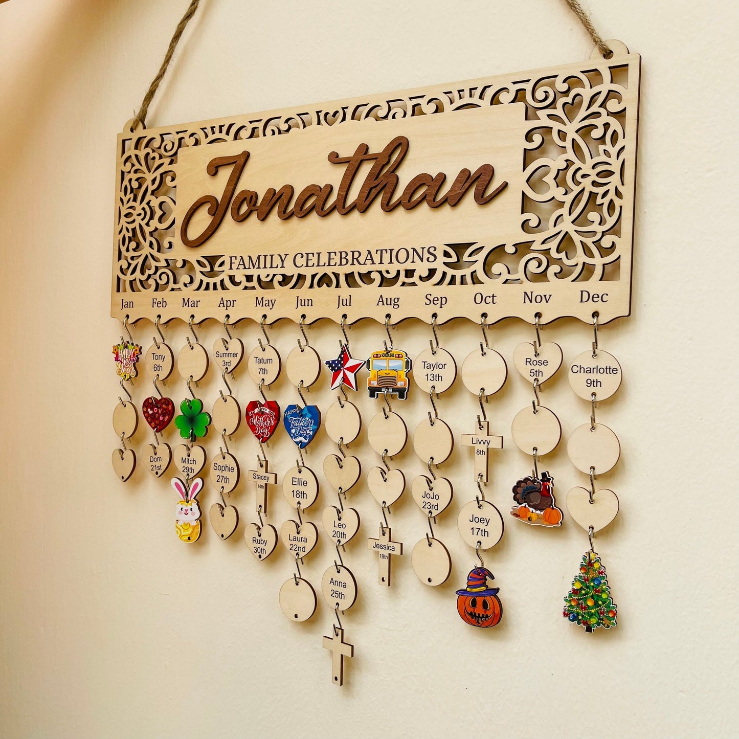 Personalized Family Birthday Calendar: Maple Wood Celebrations Board