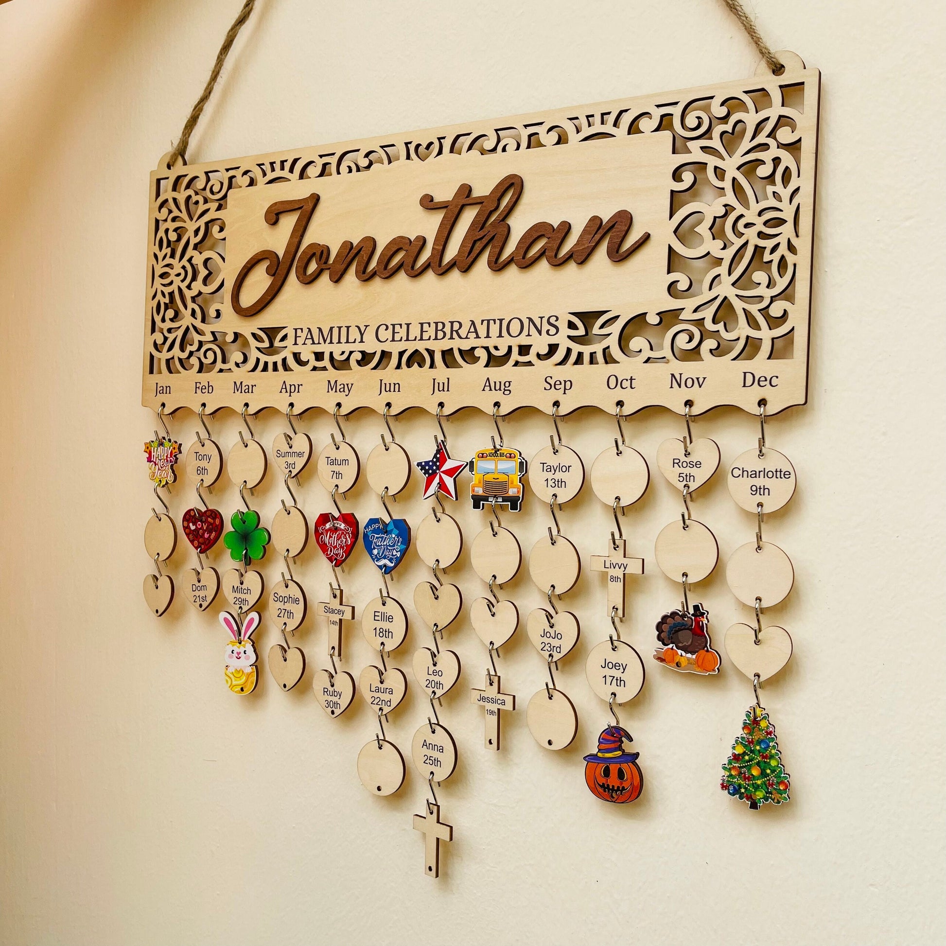 Personalized Family Birthday Calendar: Maple Wood Celebrations Board