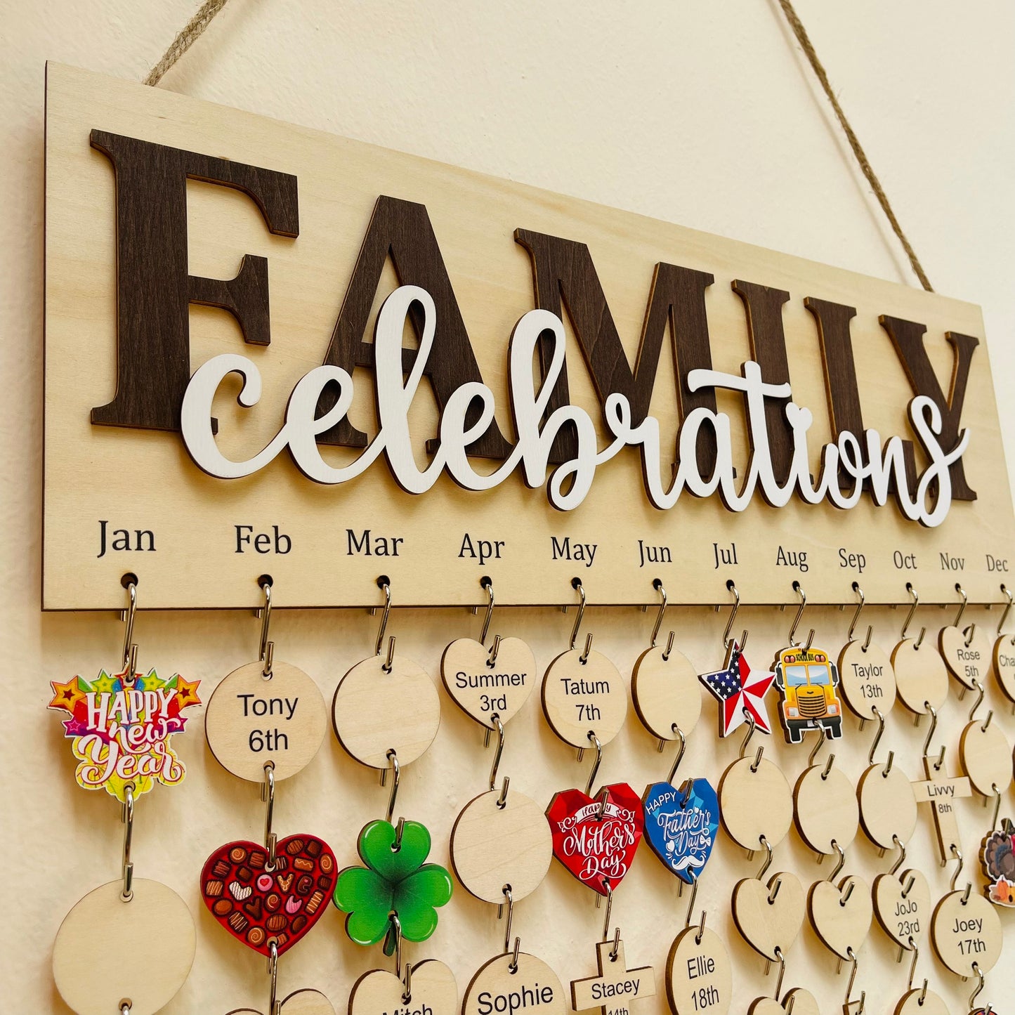 Personalized Family Birthday Calendar Board: Maple Wood Anniversary Sign