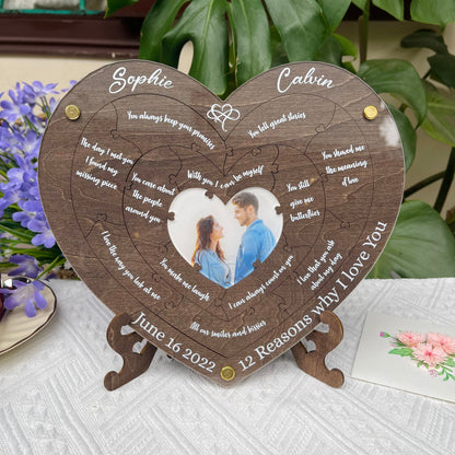 Personalized Reasons Why I Love You, Wooden Puzzle Anniversary Gift for Boyfriend Girlfriend, Birthday Gift for Her Him, Valentines Day Gift