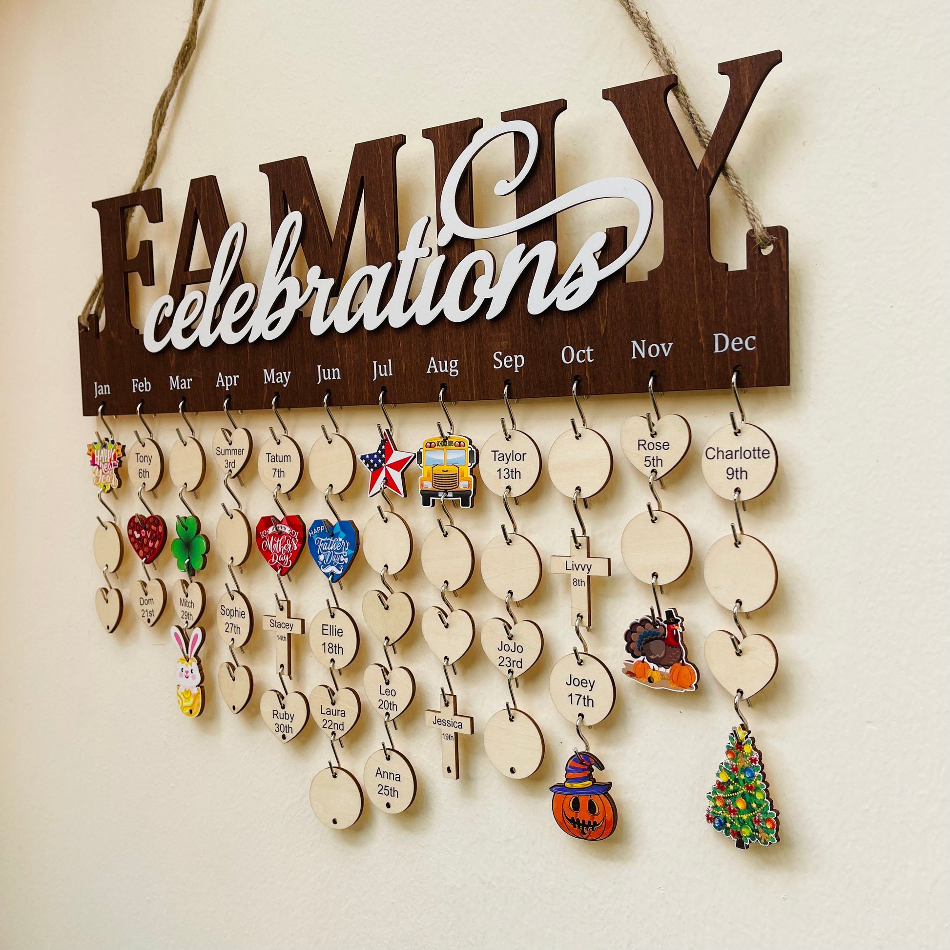Personalized Family Birthday Calendar Board with Holiday Tags