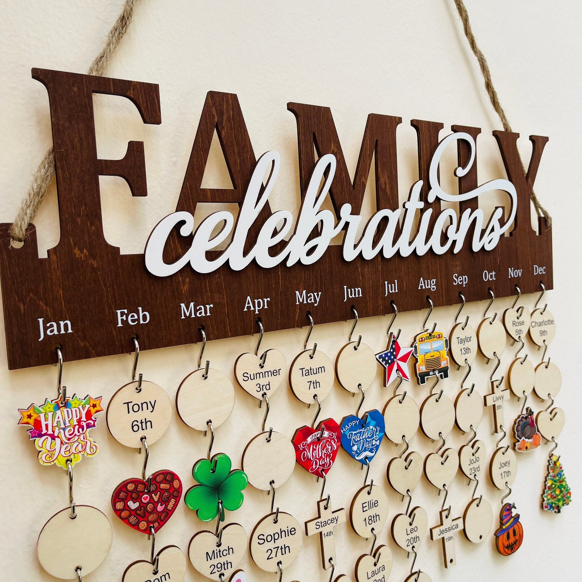 Personalized Family Birthday Calendar Board with Holiday Tags