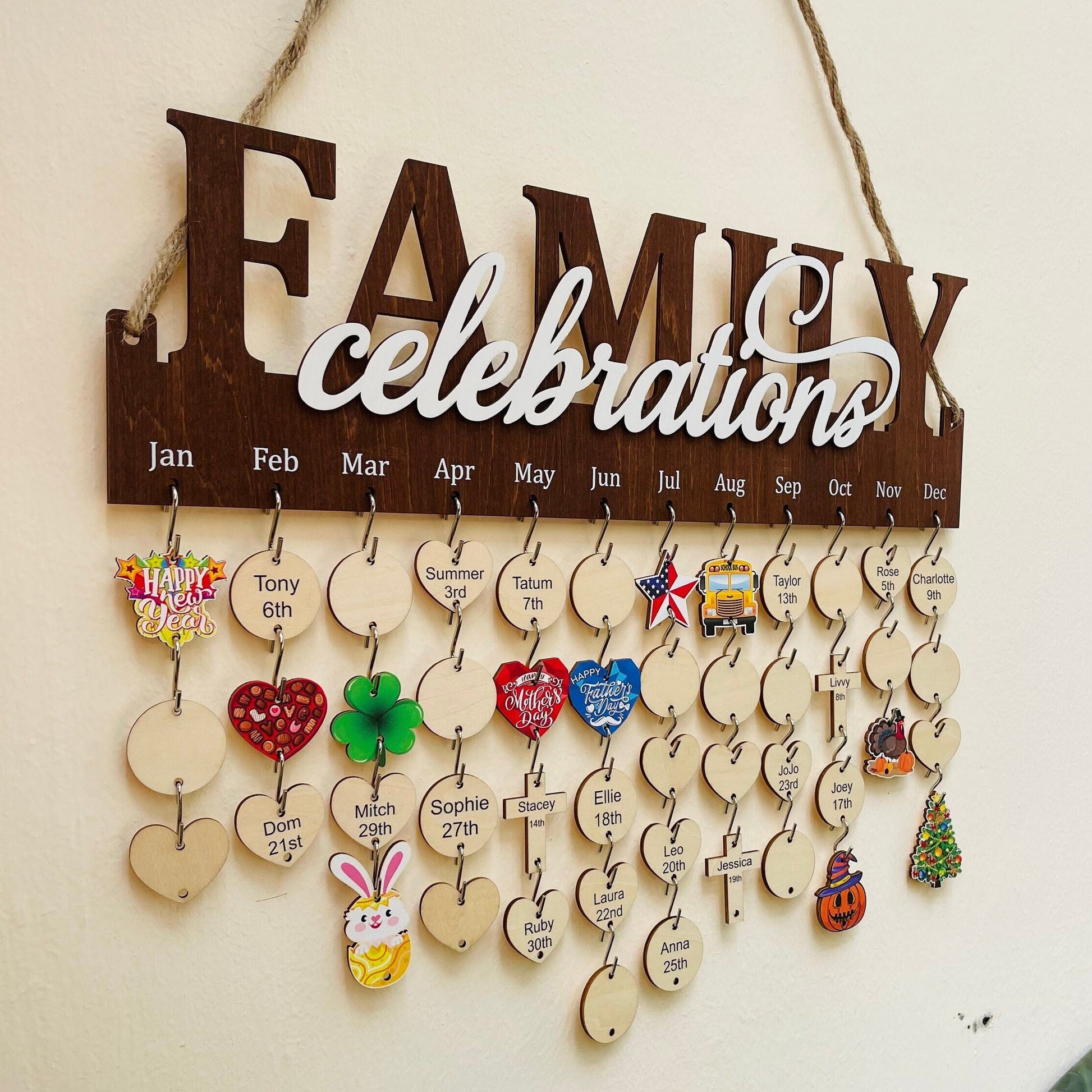 Personalized Family Birthday Calendar Board with Holiday Tags