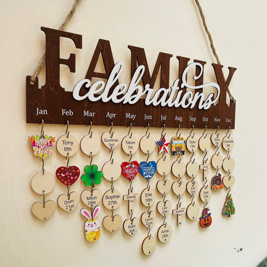 Personalized Family Birthday Calendar Board with Holiday Tags