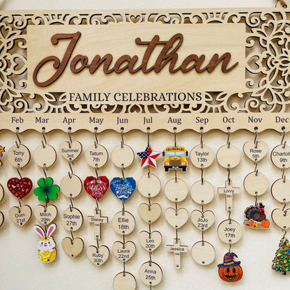 Personalized Family Birthday Calendar: Maple Wood Celebrations Board