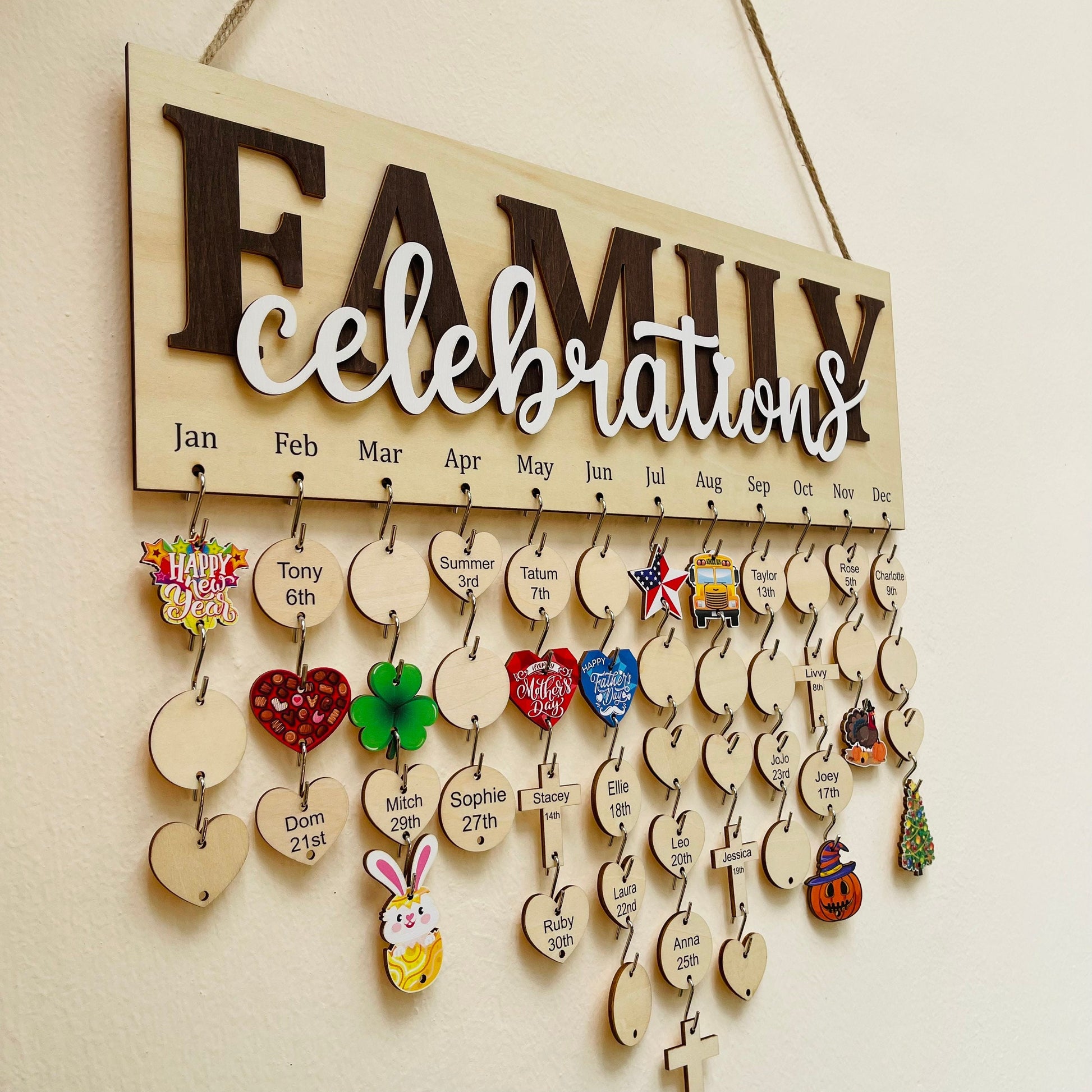 Personalized Family Birthday Calendar Board: Maple Wood Anniversary Sign