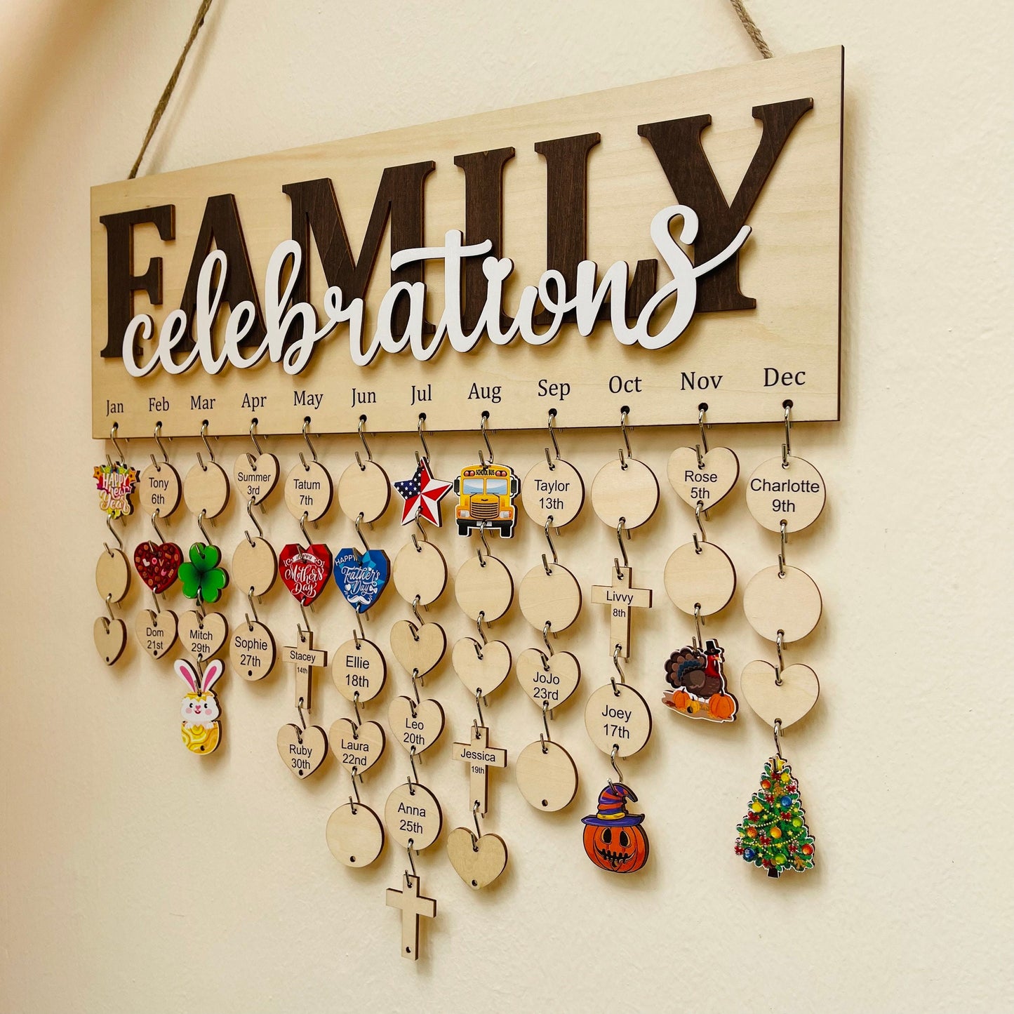 Personalized Family Birthday Calendar Board: Maple Wood Anniversary Sign