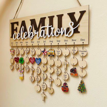 Personalized Family Birthday Calendar Board: Maple Wood Anniversary Sign